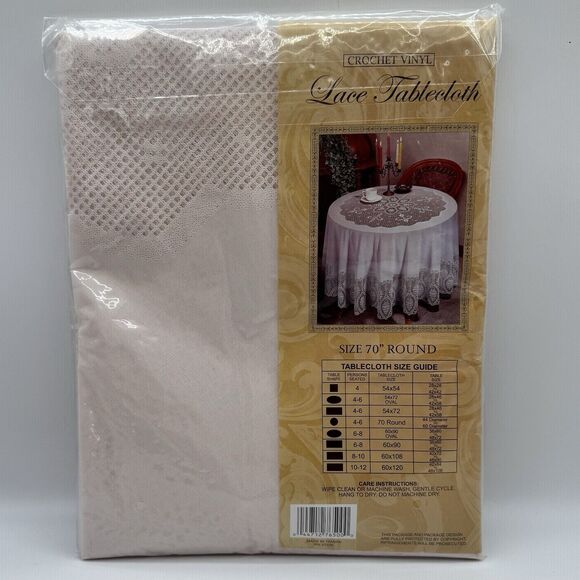 NEW Better Home White Crochet Vinyl Lace Tablecloth 70" Round - Picture 3 of 5